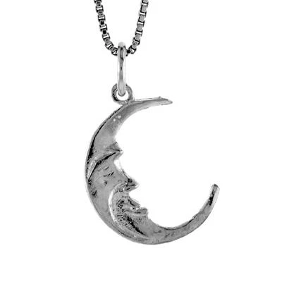 Ciondolo 3D A Luna In Argento Sterling Con Catena A Scatola Italiana - Immagine 1 di 2