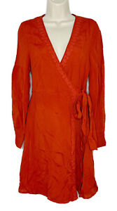 Superdry Burnt Orange Long Sleeve Embroidered Wrap Dress Size 4 New