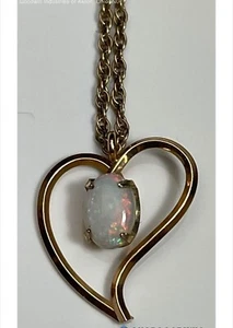 Krementz Gold Filled/Overlay Rope Chain Necklace With Opal In Heart 18" - Picture 1 of 4