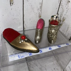 3 VINTAGE VICTORIAN ORNATE PIN CUSHIONS JAMECO AND METAL LADIES SHOE BOOT Lot - Picture 1 of 16