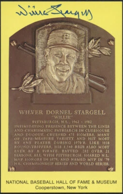 Pirates Willie Stargell Signed Gold Hall of Fame Plaque Postcard (JSA COA) Pops  - Image 1 of 4