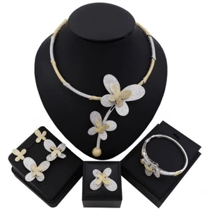 Hermoso conjunto de joyas de collar de 2 tonos de circonita cúbica giratoria nuevo diseño - Imagen 1 de 1