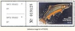 Estampilla de trucha D2K de Wisconsin 1999 $7,25 con pestaña izquierda - Imagen 1 de 1