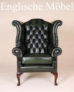 Englische Möbel Chesterfield Ohrensessel Wingchair Sessel Antik Leder Mahagoni - Bild 1 von 8