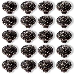 Bronze Vintage Dresser Knobs Antique Round Drawer Knobs Pull Zinc Alloy Rose Kit - Picture 1 of 8