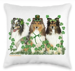 Shetland Sheepdog Saint Patrick's Day Throw Pillow, Decorative Pillow, Cute Dog - Picture 1 of 3