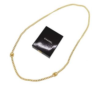 CHANEL Logo Used Chain Long Necklace Gold France 96P Vintage Authentic #BT361 S