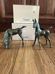 1992 RARE Bronze-Colored Goebel Hummel Pair Horses Foal Figurines & Boxes Disney - Picture 1 of 11