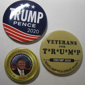Pinback Button lot 3 TRUMP PENCE 2020 President Veterans Pin Badge Political Adv - Picture 1 of 2