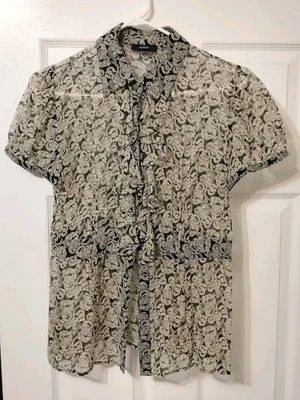 Blusa transparente vintage Alfani 100 % seda para mujer talla 6 estampado floral multicolor Foto 1 de 4