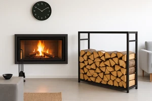 Kaminholzregal 100x25x100 cm Schwarz Metall Brennholzregal Regal Holzlager Außen - Bild 1 von 2