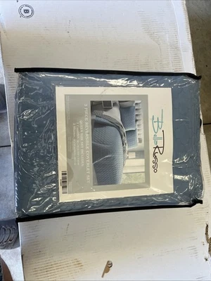Bella Russo Queen Size 3 Piece Reversible Coverlet & Shams Set Blue Quilted NEW - Image 1 of 3