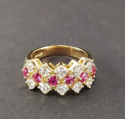 Beautiful Vintage 14K HGE Genuine Ruby Zircon Gemstone Cluster Cocktail Ring - Image 1 of 4