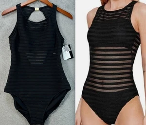 Traje de baño otomano Lauren Ralph Lauren cuello barco de una pieza negro talla 10 para mujer nuevo con etiquetas - Imagen 1 de 15