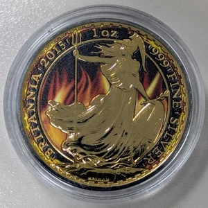 2015 UK Color Burning Britannia Silver Coin Ruthenium/Gold Finish with CoA - Picture 1 of 6