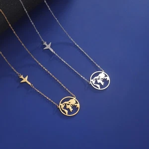 Fashionable Airplane Map Pendant Necklace for Travel and Adventure Lovers - Picture 1 of 13