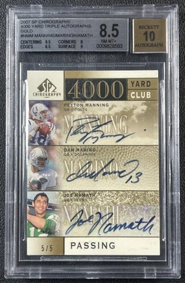 PEYTON MANNING DAN MARINO JOE NAMATH BGS 2007 SP QUIROGRAFIA TRIPLA AUTOMÁTICA OURO/5 - Imagem 1 de 2