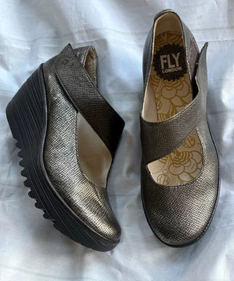Fly London Yasi Platform Wedge Pumps Comfort Mary Jane Metallic Bronze 38 7.5-8 - Image 1 of 4