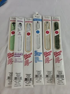 Set of 6 Coats & Clark Zippers - White, Green 7-9" - Picture 1 of 8