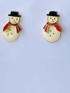 Avon Snowman Pierced Earrings w Posts Signed Avon Red Scarf Black Top Hat - Picture 1 of 12