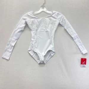 Capezio White Girl's Solid Dance Long Sleeve Leotard Bodysuit Top Size M - Picture 1 of 4