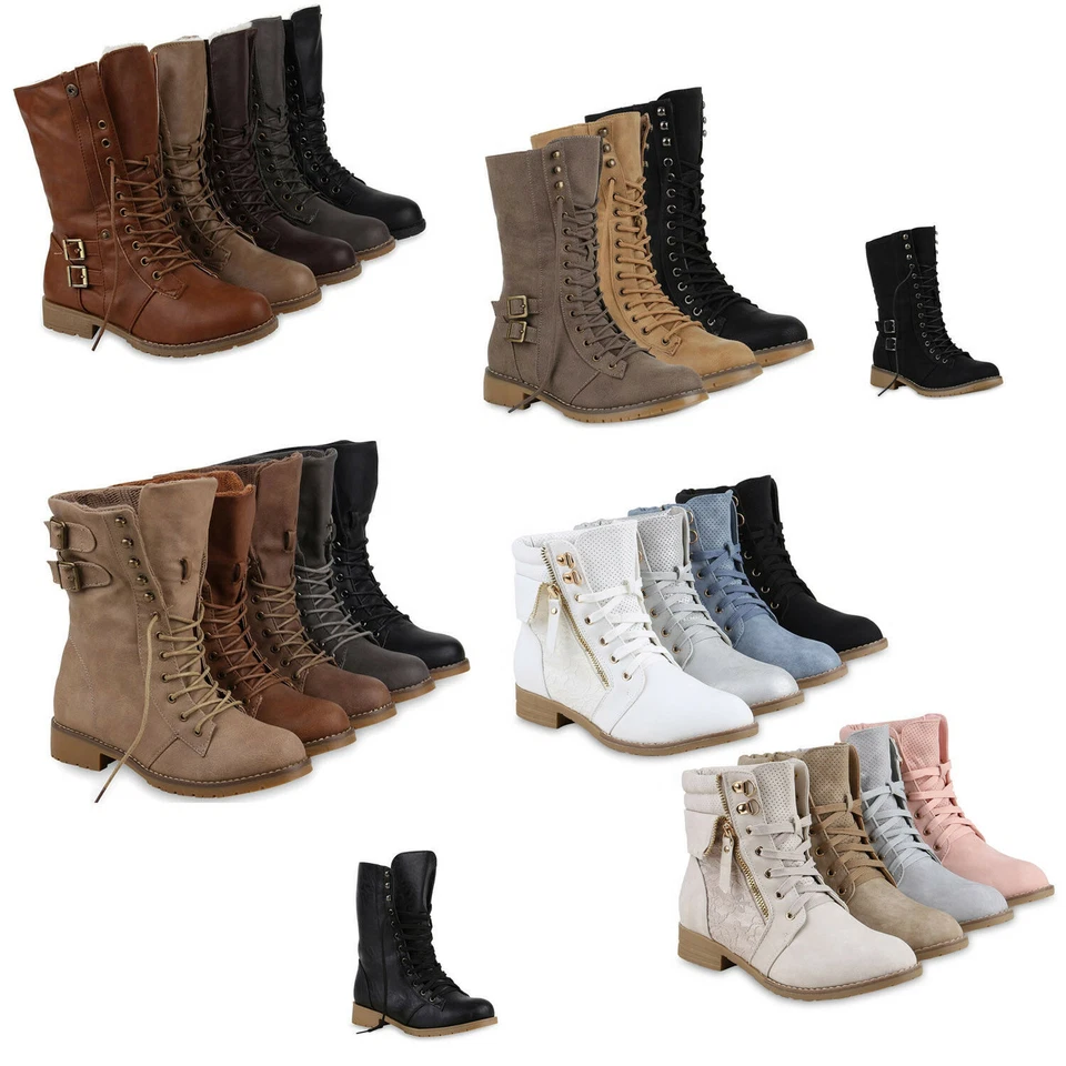 MARKENLOS Warm Gefütterte Damen Stiefeletten Worker Boots Stiefel 75318 Schuhe