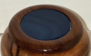 Beautiful Tooled Wooden trinket dish With Blue Agate Slice On Top - Picture 1 of 6