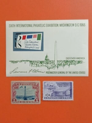 SCOTT #C11/C42 5¢ BEACON@10¢ POSTAL UNION AIR MAIL + 1966 6TH  PHILATELIC MOGLH - Image 1 of 4