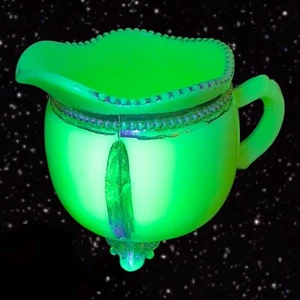 EAPG CUSTARD ENAMELED GEORGIA GEM vaseline gold bead pitcher TARENTUM ca 1900 - Picture 1 of 13