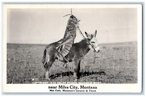 Miles City Montana MT Postcard RPPC Photo Grasshopper Riding Mule c1940's
