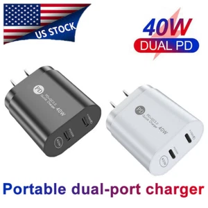 Chargeur Mural USB C 40W Bloc 2 Ports Type C Charge Rapide Cube Boîte Brique PD+QC3.0 - Photo 1 sur 9