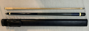 Meucci Linen Wrap Pool Cue with Shaft and Leather Hard Case. Black n Blue