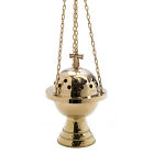 Smoke barrel brass with cross chain 85cm incense swivel censer gold 7660