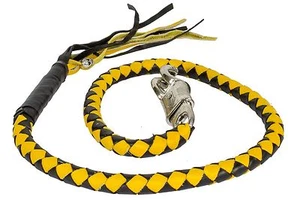 MOTORCYCLE RIDERS 42" YELLOW & BLK BRAIDED BIKER OLD SCHOOL GET BACK WHIP - Picture 1 of 5