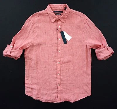 Perry Ellis 100% Linen Big & Tall Roll Sleeve Mineral Red Long Sleeve Shirt 2X - Image 1 of 4