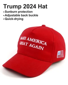 Adjustable Red MAGA Hat 2024 Baseball Cap Make America Great Again with USA Flag - Picture 1 of 8