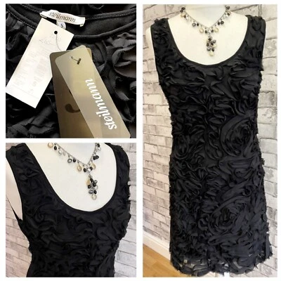 BNWT Steilmann Black Dress Size S Black Ruffles Stretchy Christmas NYE Party VGC - Image 1 of 4