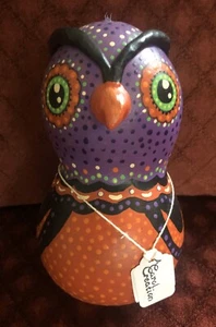Eule Figur Halloween Volkskunst NEU, Handarbeit in den USA, Unikat Kürbis - Bild 1 von 5