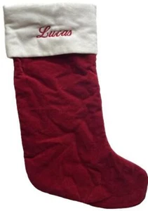 Pottery Barn Classic Cotton Red Velvet Stocking Medium PreMonogramed LUCAS - Picture 1 of 1