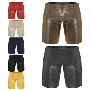 Mens Metallic Shiny Trunks Shorts Slim Fit Biker Shorts Swimming Underwear - Picture 1 of 70