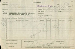 1906 Pittsburgh Cincinnati Chicago St Louis Railroad Freight Bill Madison IN - Picture 1 of 1