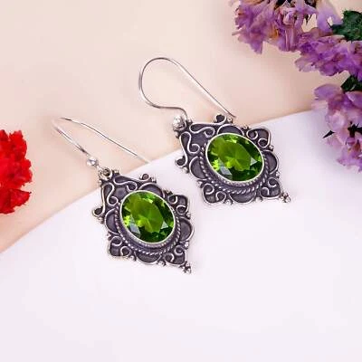 Peridot Gemstone 925 Sterling Silver Jewelry Earring, Girls Jewelry, For Her - Image 1 of 4