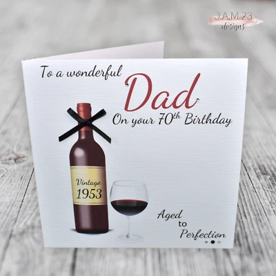 J.A.M. 23 DESIGNS Personalised Male Red Wine Birthday Card Dad Grandad Husband 60th 70th 80th 90th