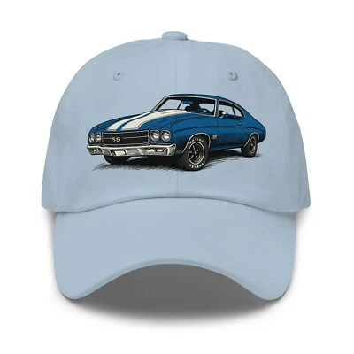 1972 Chevelle SS Dad Hat – Vintage Blue Chevy Muscle Car Cotton Twill Cap - Image 1 of 4