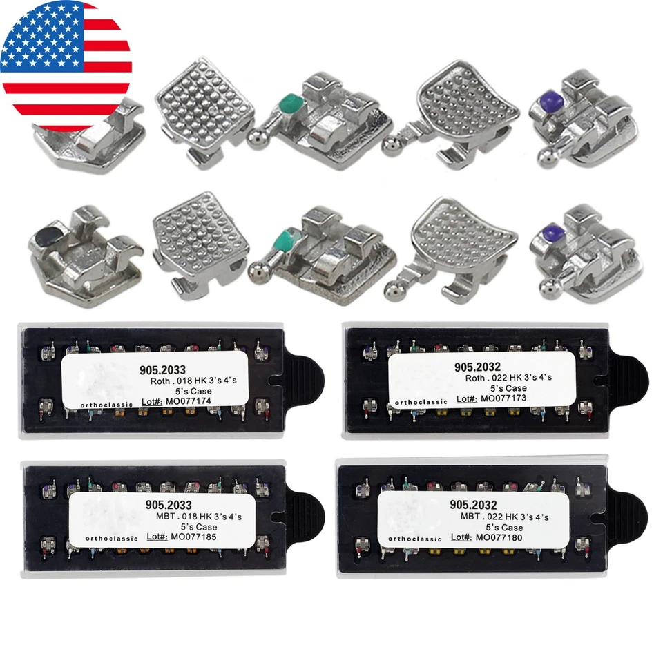 Dental Orthodontic Metal Brackets Braces Mini Roth MBT 018 022 345 Hooks MIM - Image 1 of 4