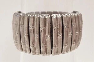 Vintage Bamboo Design Expansion Bracelet Chunky Wide Silver Tone Metal Bar Panel - Picture 1 of 17