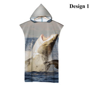 Sea Shark Adult Kid Hooded Towel Poncho Swim Surf Club Beach Changing Robe Gift