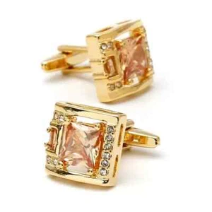 14K Yellow Gold Plated 2.90 Ct Radiant Cut Lab Created Morganite Men's Cufflinks - Picture 1 of 5