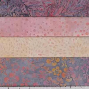 Lot of (4) 1 Yard Cuts 100% Cotton Quilting Batik Fabric Pink Grey Orange #425 - Picture 1 of 2