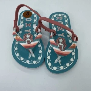 Roxy BLUE Flip Flop Toddler Sz 7-8 Mermaid Print Elasticized Back Strap (NWOT) - Picture 1 of 4